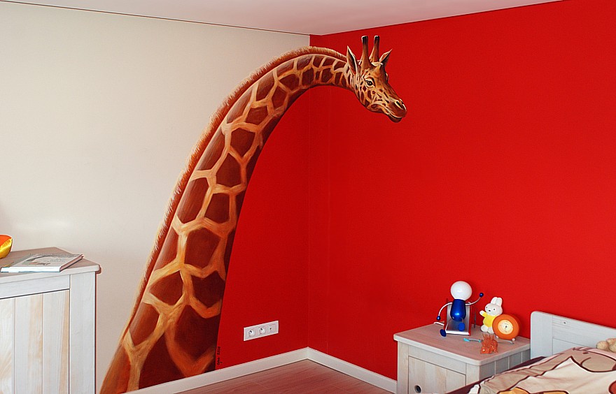 De voltooide giraffe-muurschildering Giraffe-muurschildering